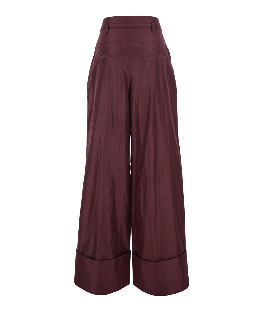 FENDI Бордовые шелковые прямые брюки, фото 2