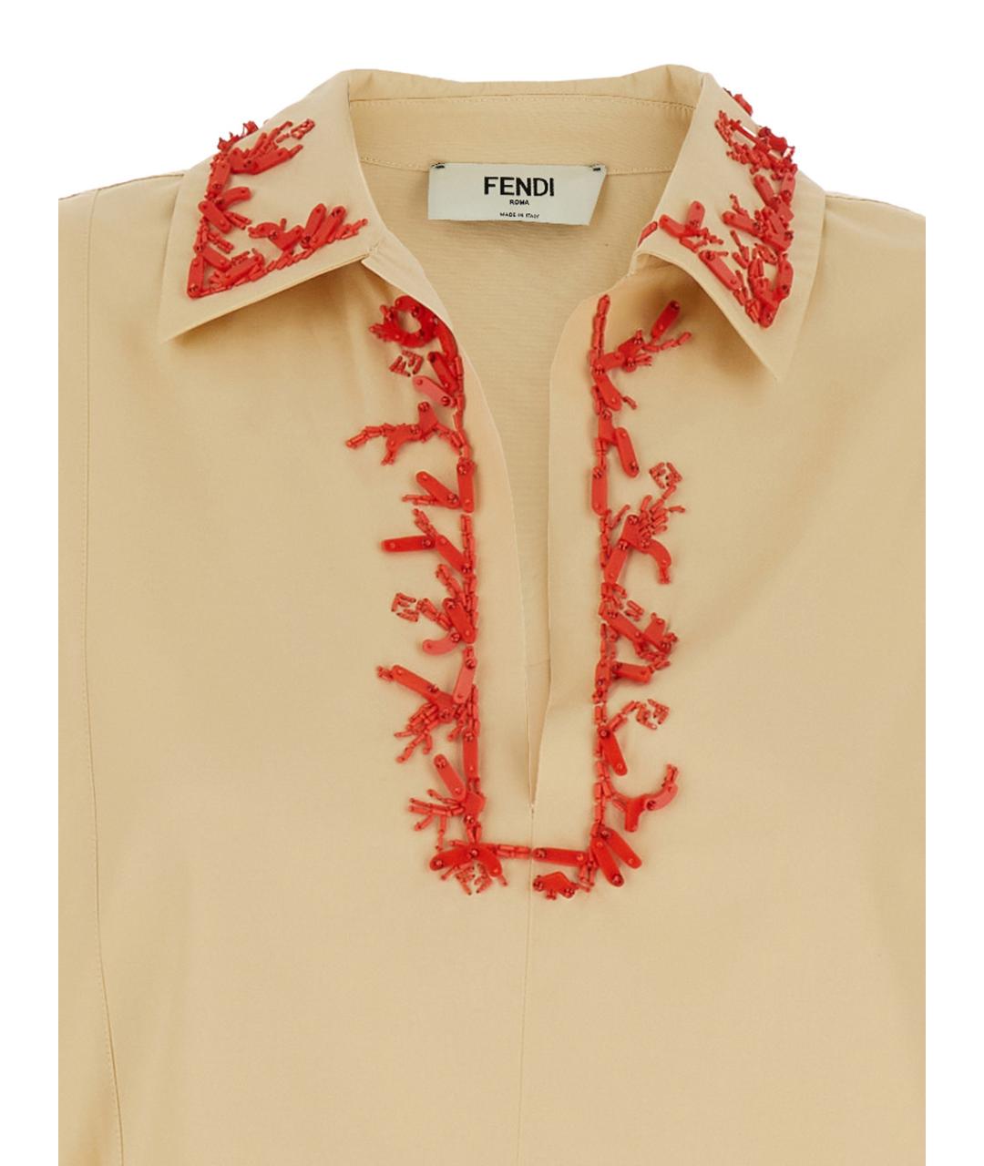 FENDI Бежевое хлопковое повседневное платье, фото 3