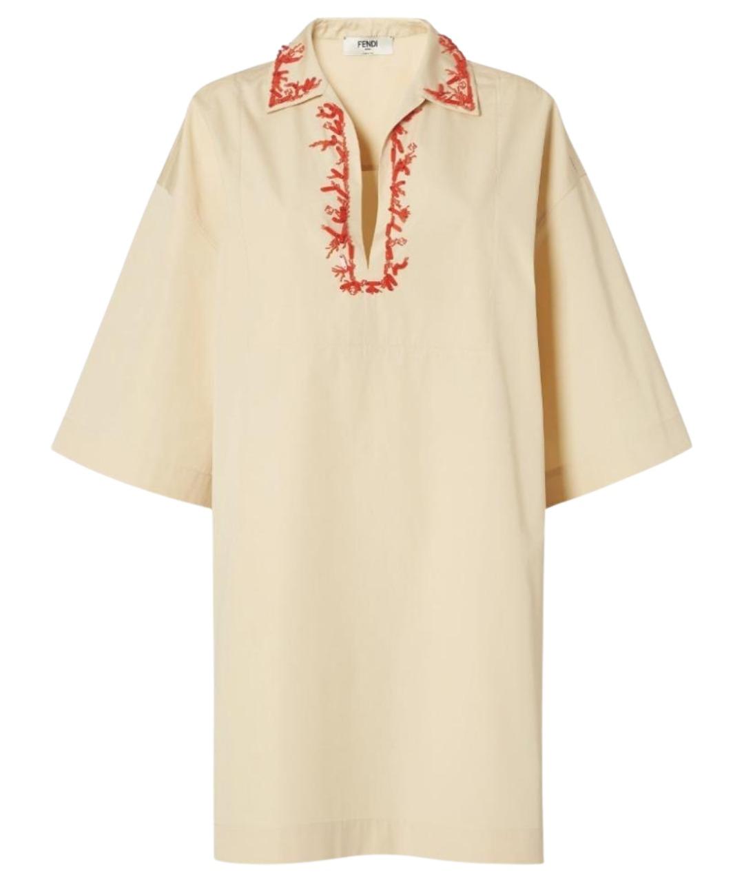FENDI Бежевое хлопковое повседневное платье, фото 1