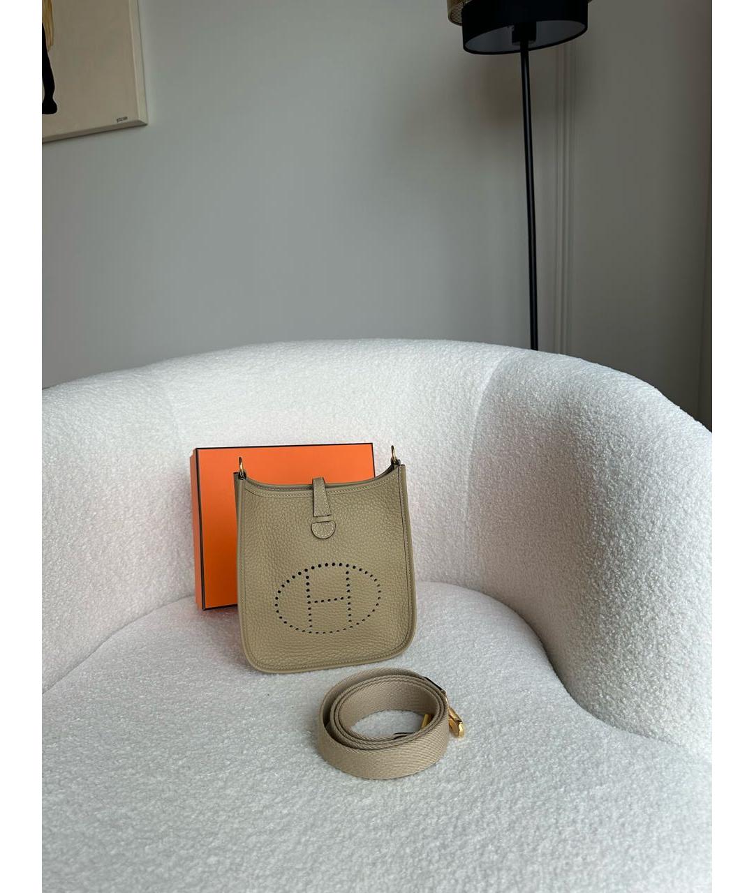 HERMES Бежевая кожаная сумка через плечо, фото 3