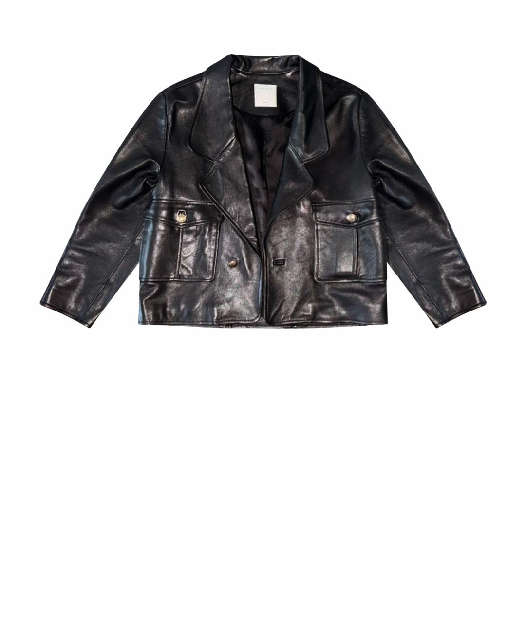 SANDRO Черная кожаная куртка, фото 1