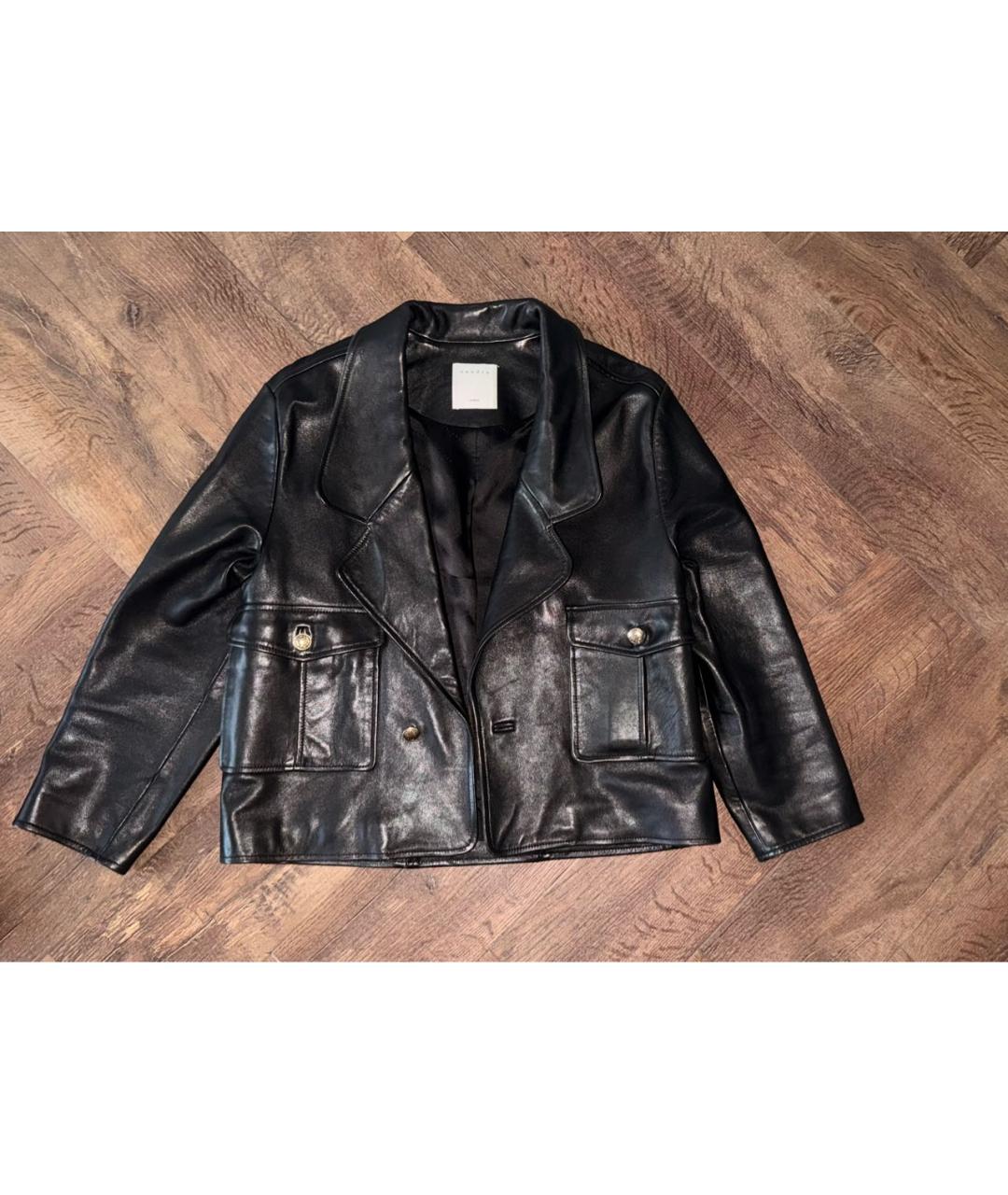 SANDRO Черная кожаная куртка, фото 7