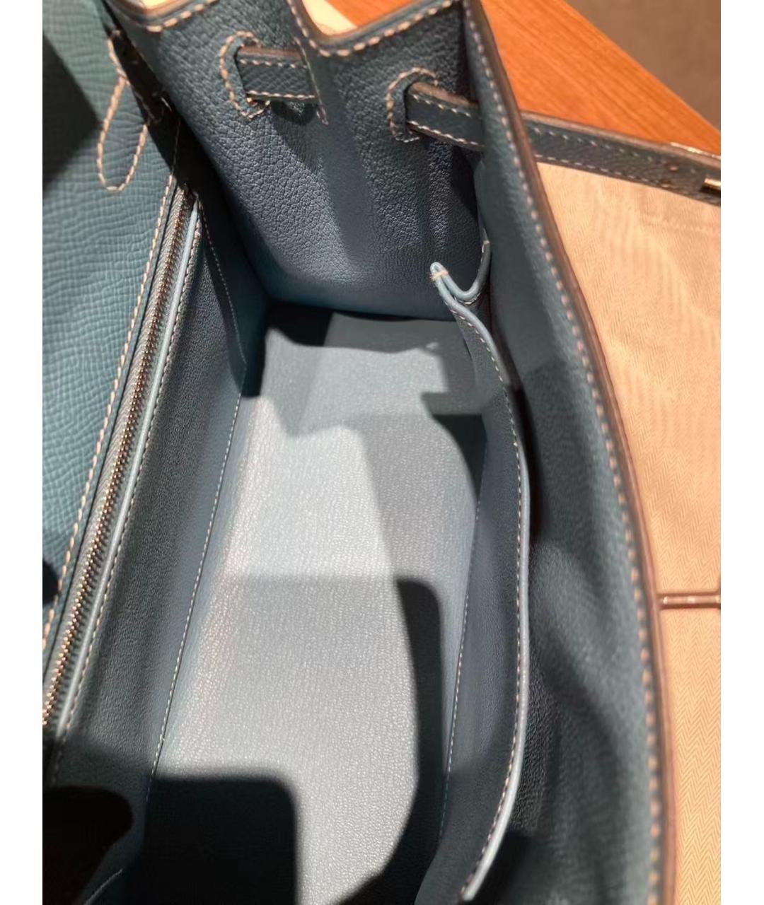 HERMES Голубая кожаная сумка с короткими ручками, фото 5