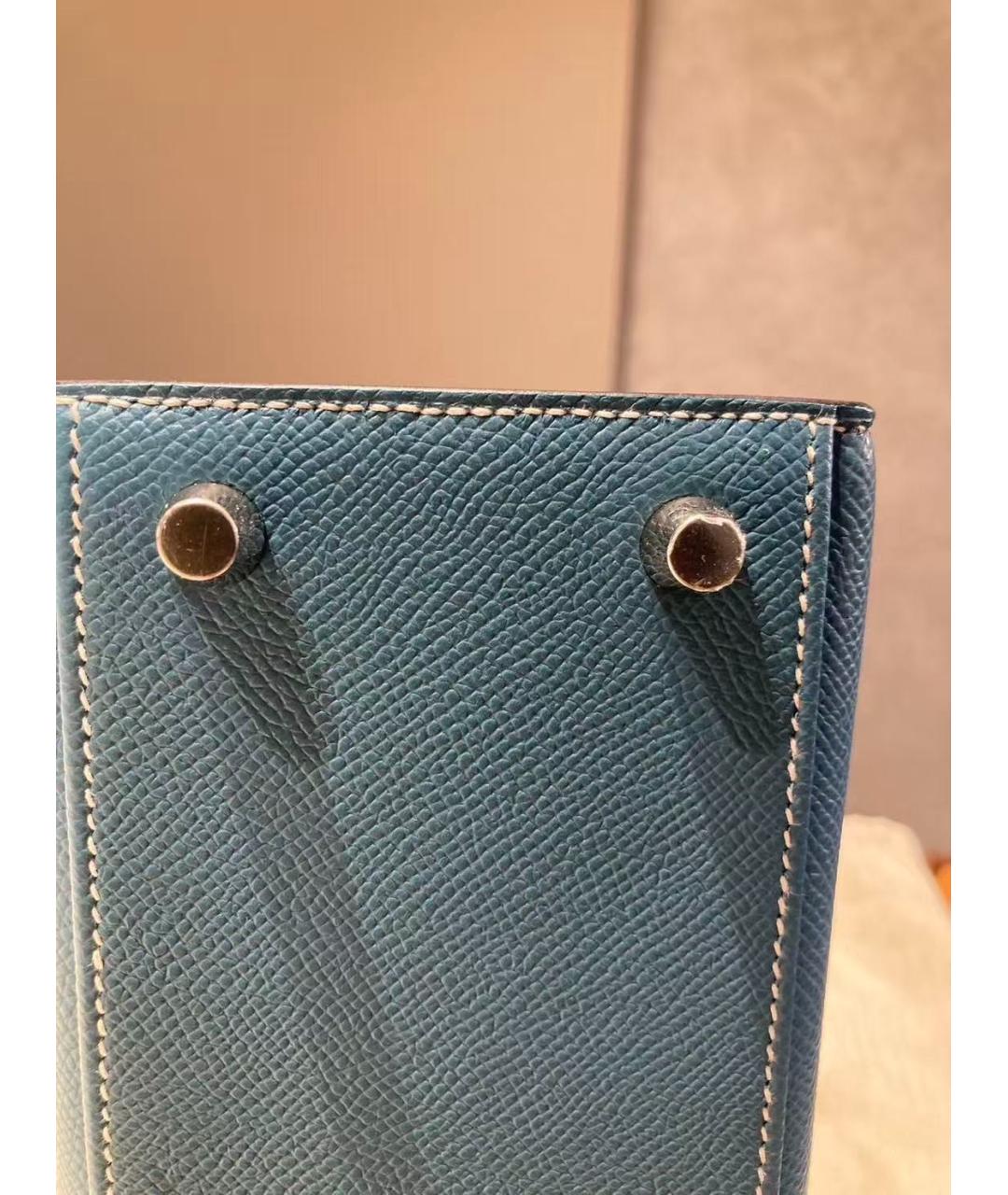 HERMES Голубая кожаная сумка с короткими ручками, фото 4