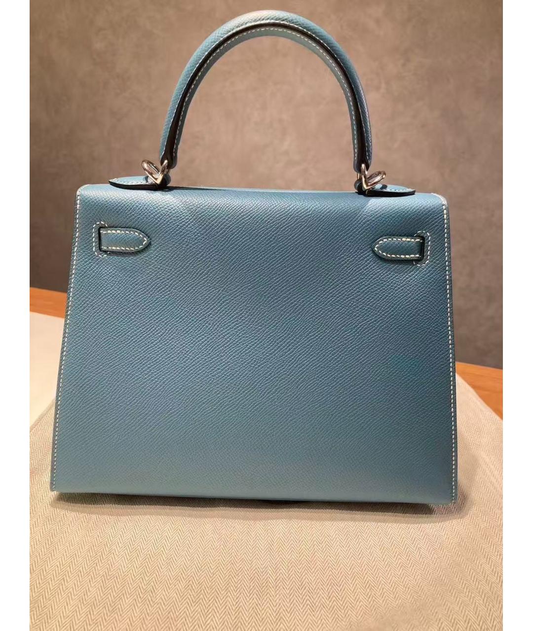 HERMES Голубая кожаная сумка с короткими ручками, фото 3