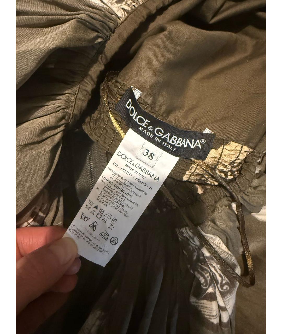 DOLCE&GABBANA Хаки хлопковый сарафан, фото 4