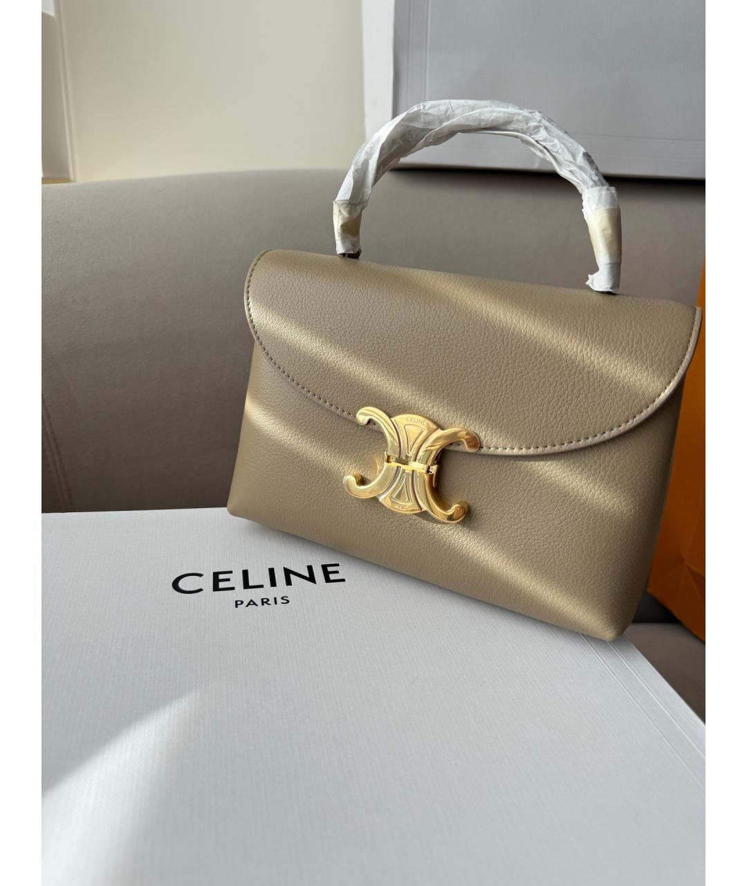 CELINE Хаки сумка с короткими ручками из лакированной кожи, фото 3