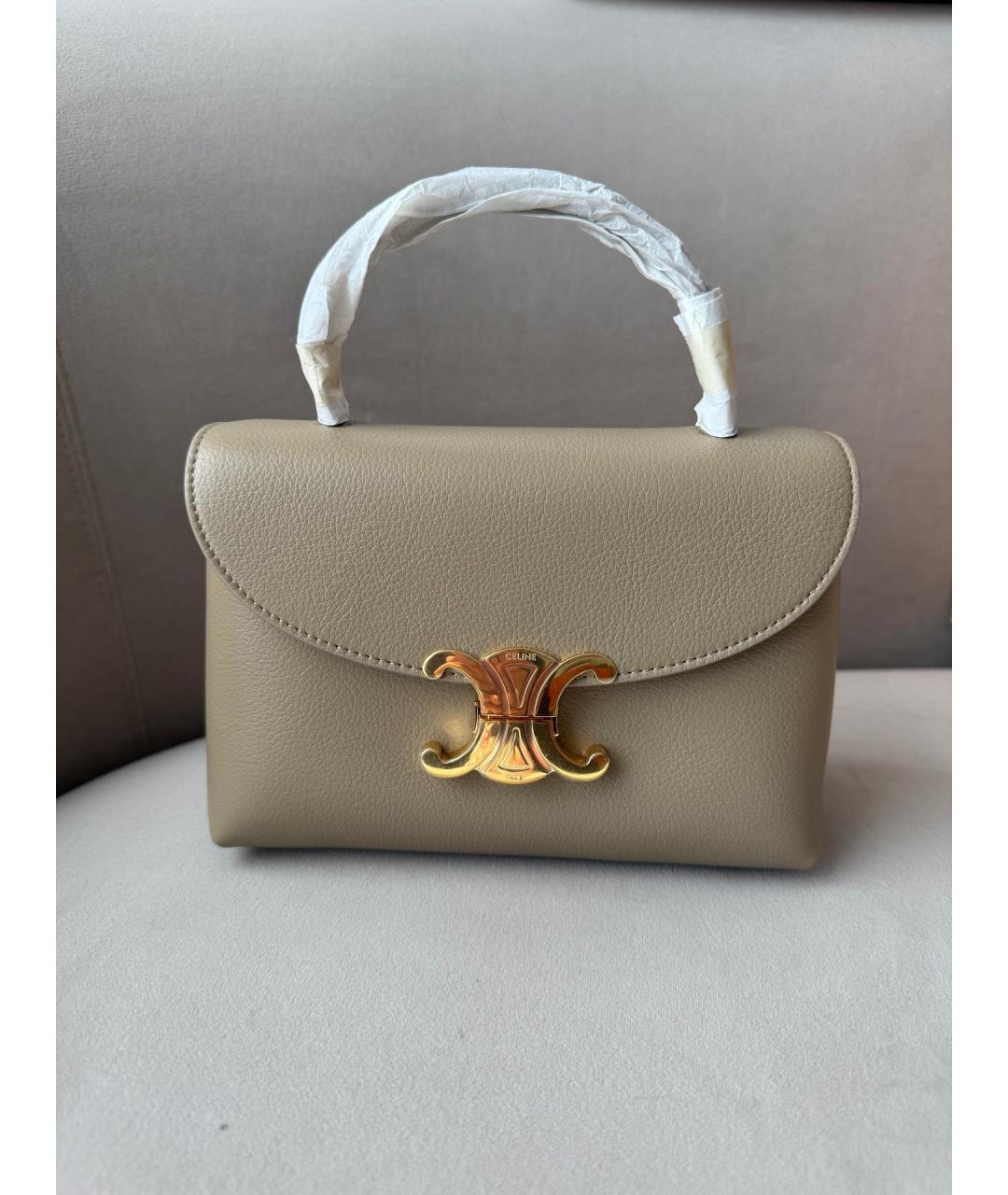 CELINE Хаки сумка с короткими ручками из лакированной кожи, фото 9