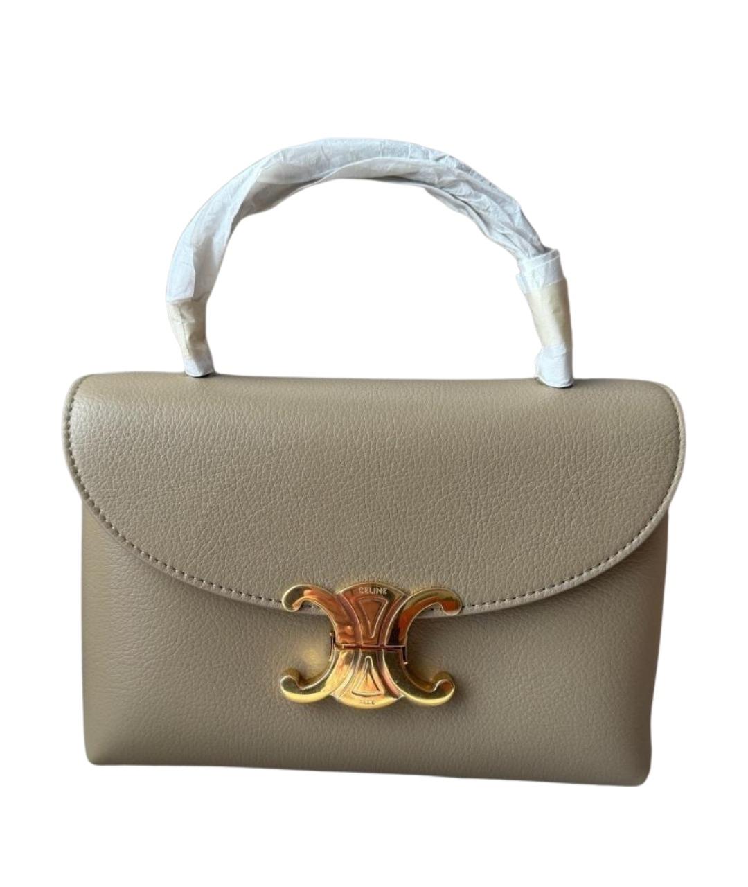 CELINE Хаки сумка с короткими ручками из лакированной кожи, фото 1