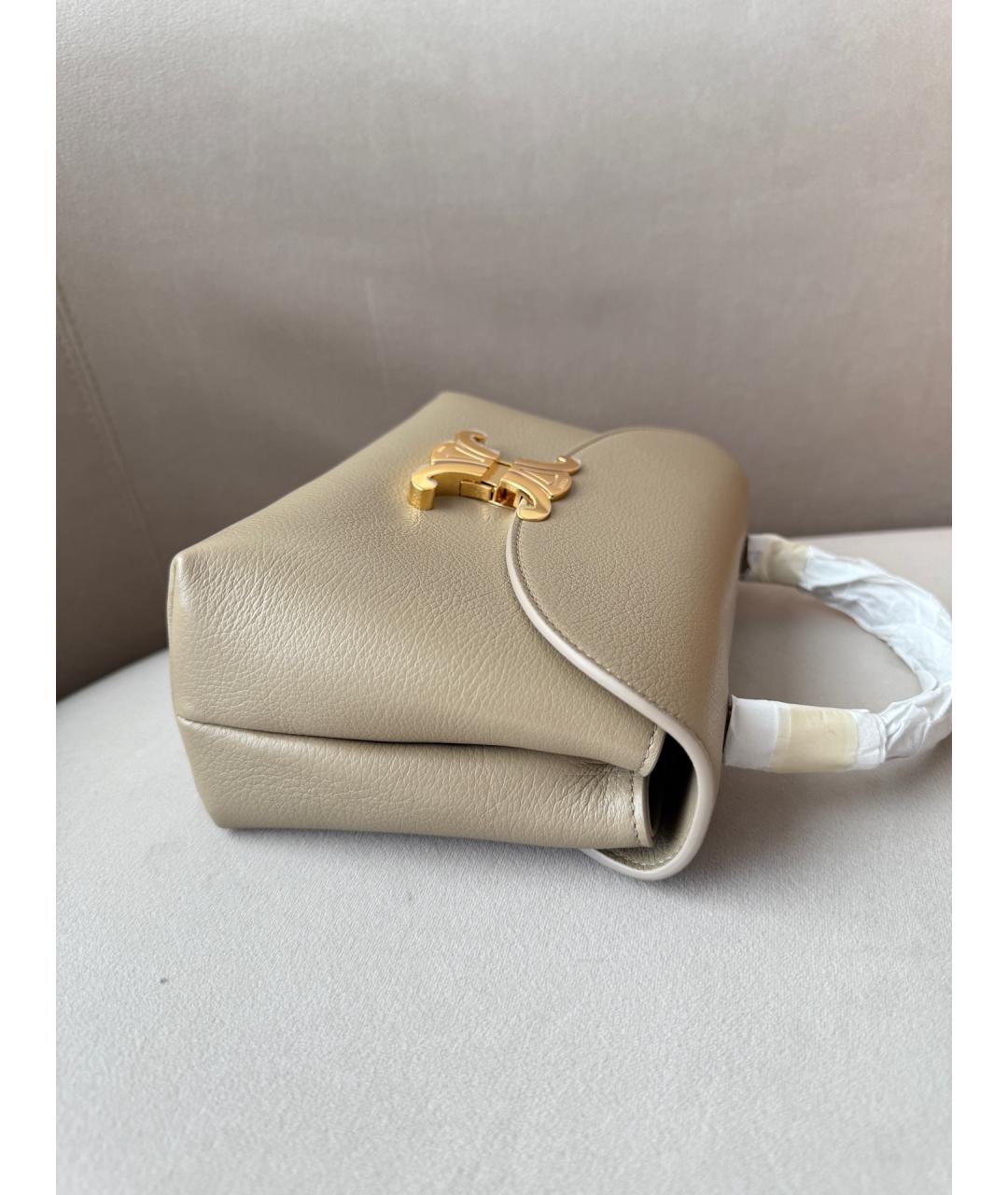 CELINE Хаки сумка с короткими ручками из лакированной кожи, фото 5