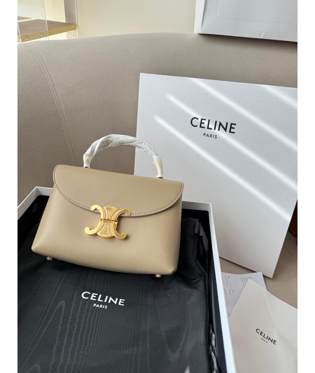 CELINE Хаки сумка с короткими ручками из лакированной кожи, фото 2