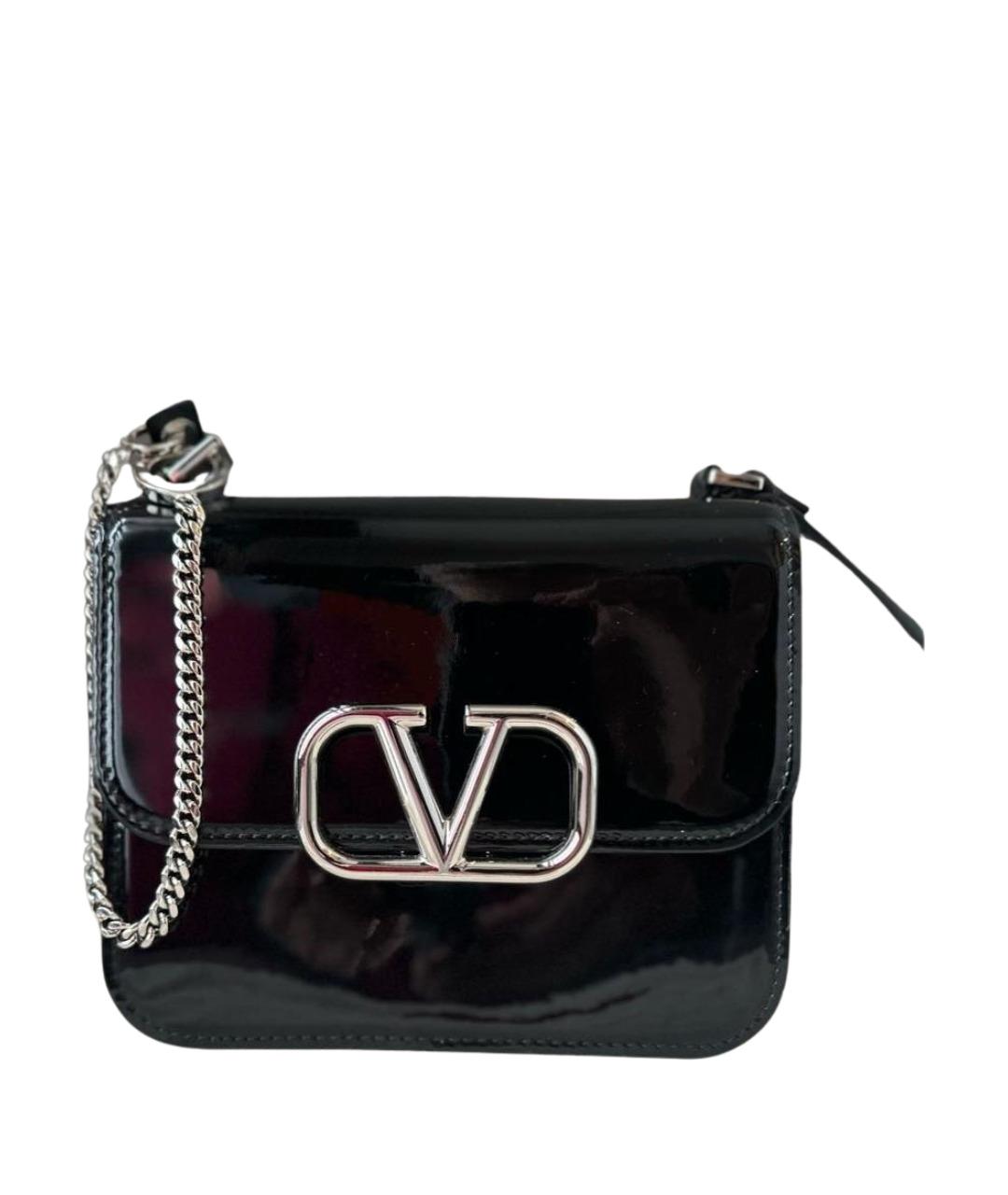 VALENTINO Черная сумка через плечо из лакированной кожи, фото 1