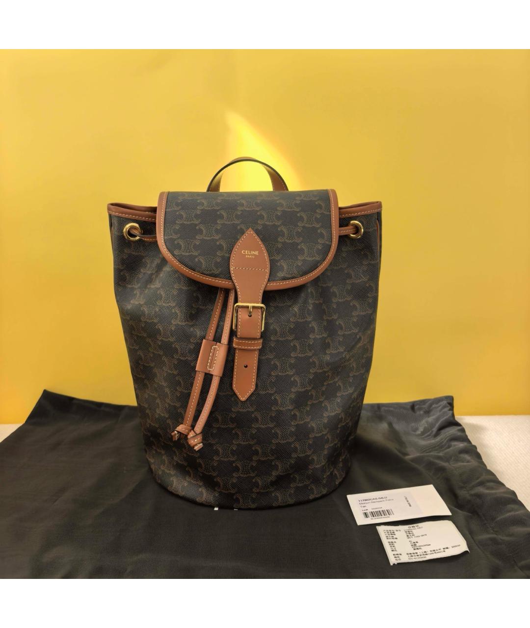 CELINE Коричневый рюкзак из искусственной кожи, фото 10