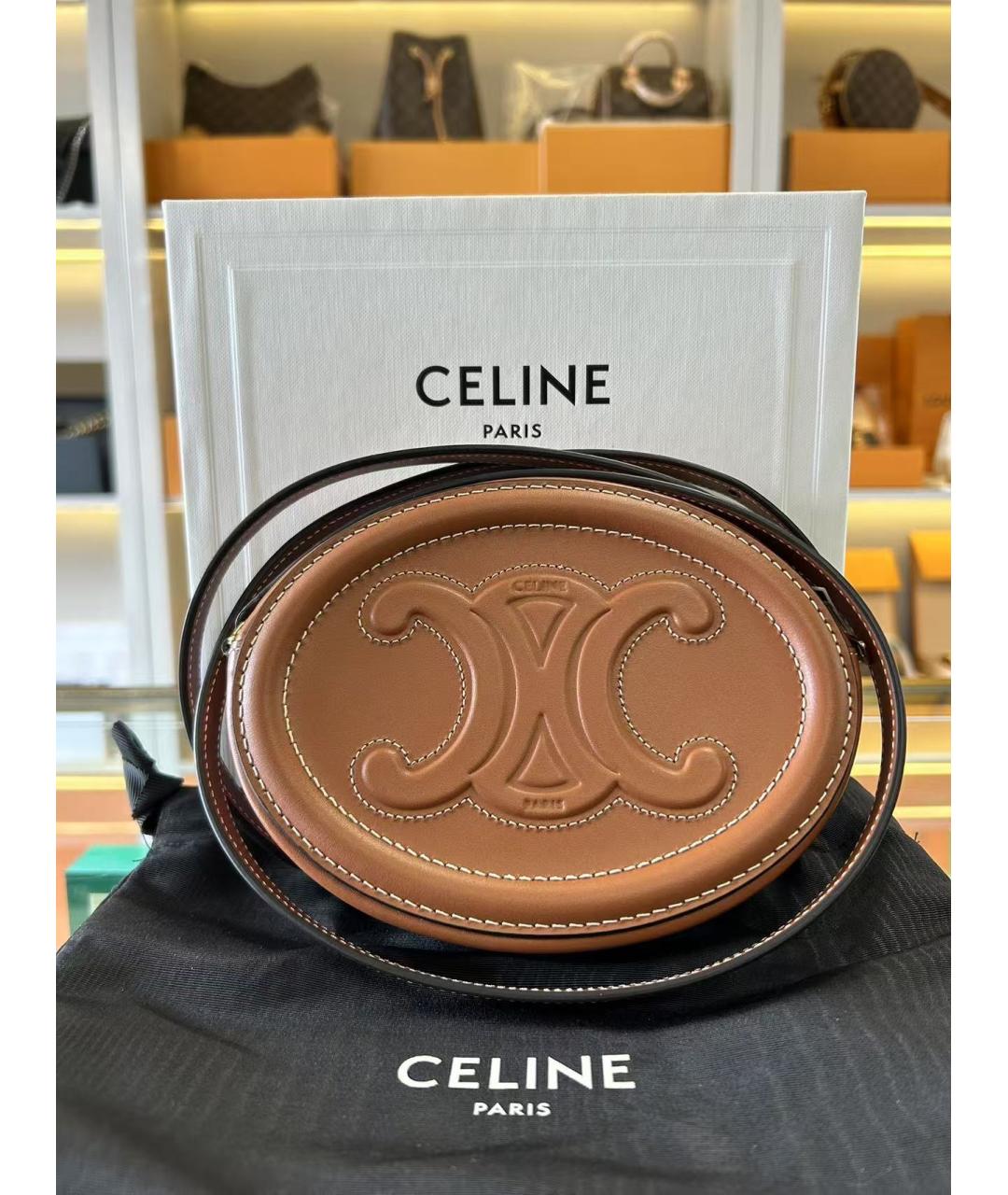 CELINE Коричневая кожаная сумка через плечо, фото 2