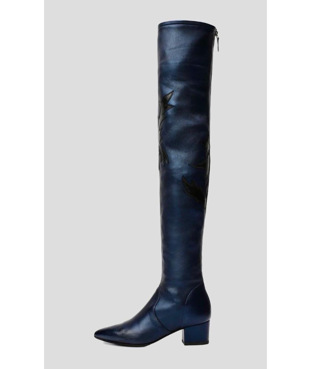 CHANEL Темно-синие кожаные ботфорты, фото 9