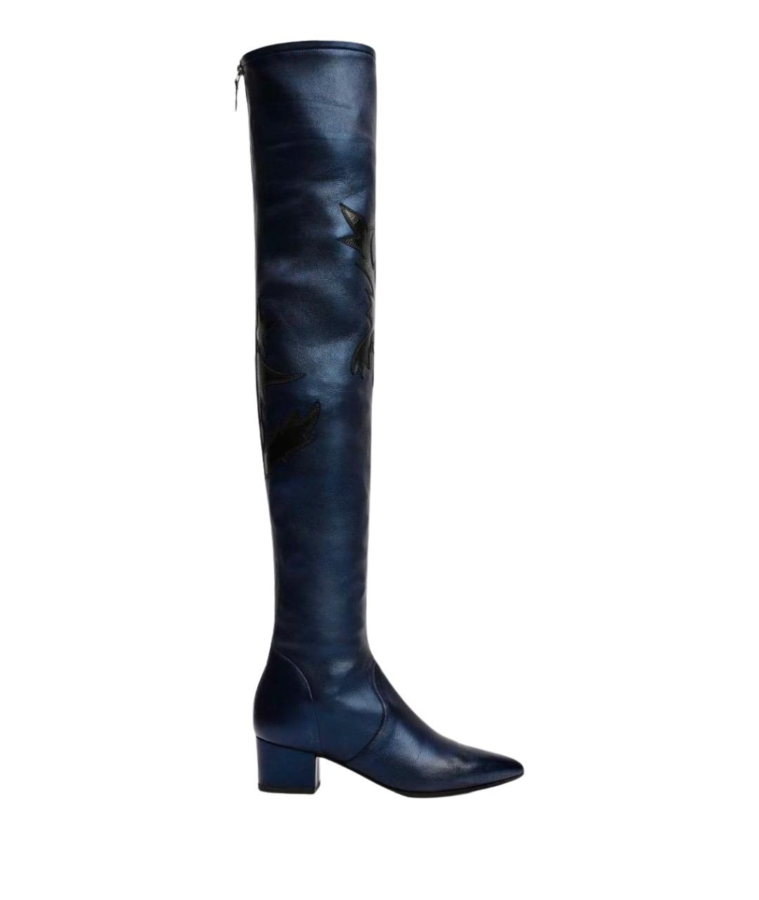 CHANEL Темно-синие кожаные ботфорты, фото 1