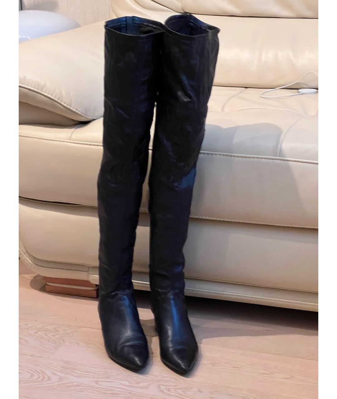 CHANEL Темно-синие кожаные ботфорты, фото 3