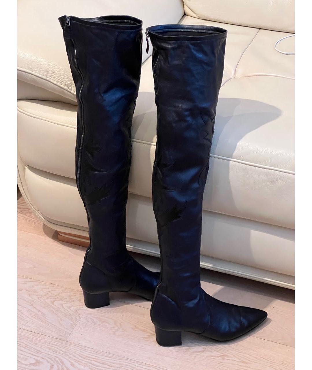 CHANEL Темно-синие кожаные ботфорты, фото 2