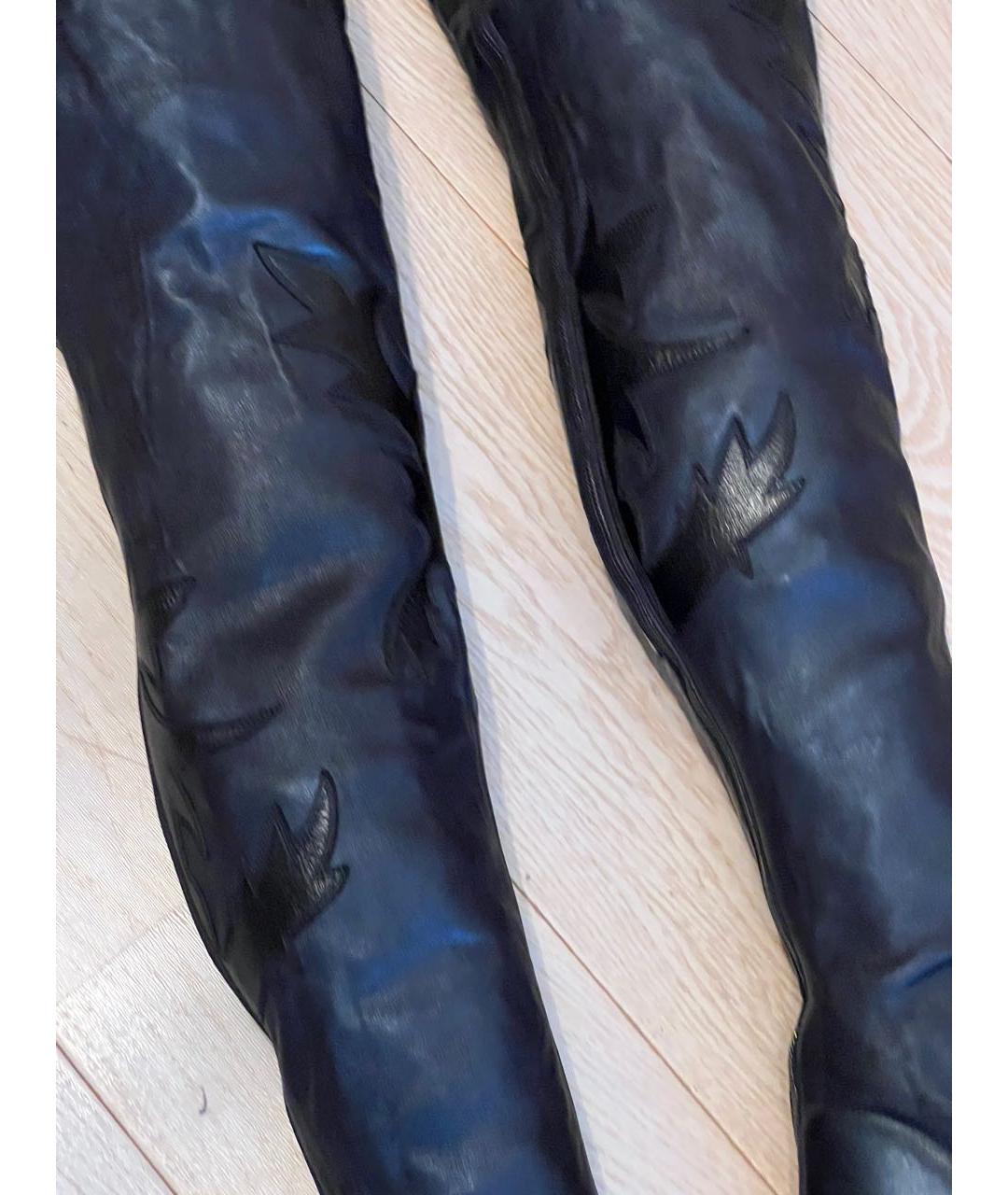 CHANEL Темно-синие кожаные ботфорты, фото 5