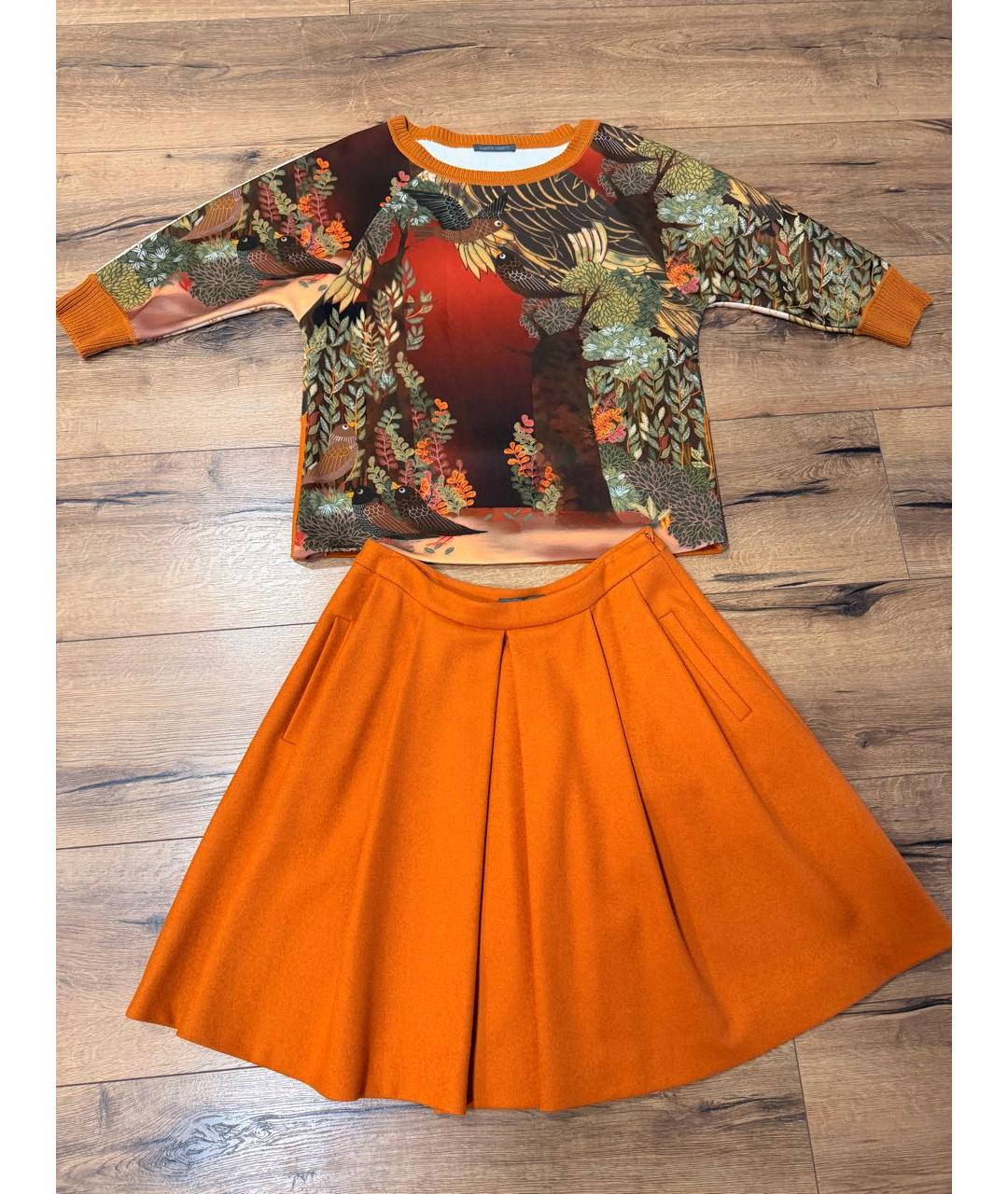 ALBERTA FERRETTI Оранжевый шерстяной костюм с юбками, фото 7