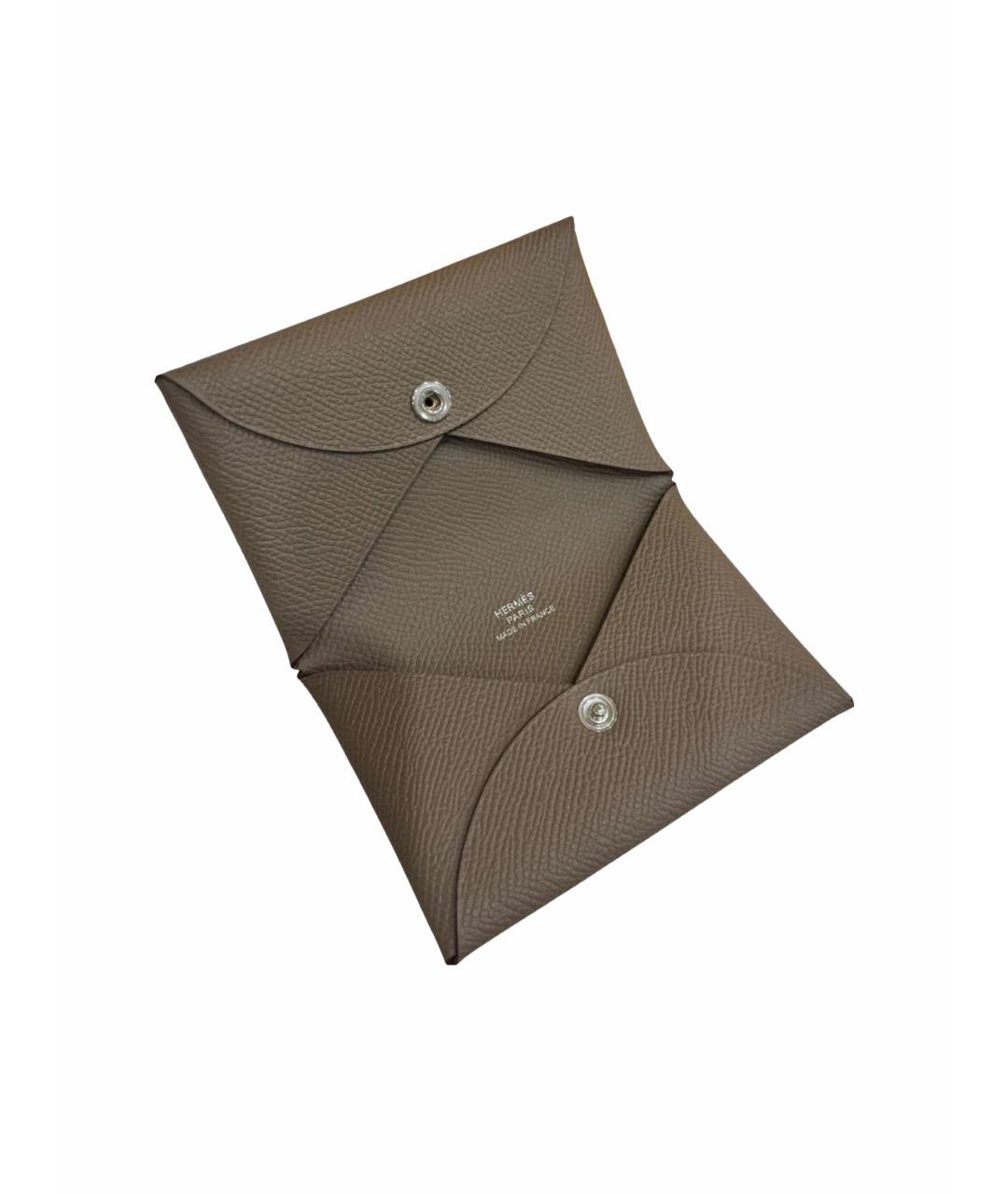 HERMES Бежевый кожаный кардхолдер, фото 1