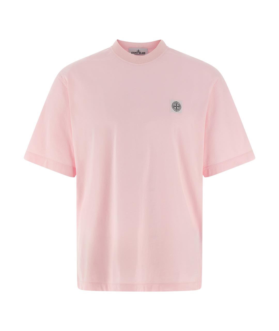 STONE ISLAND Розовая хлопковая футболка, фото 1