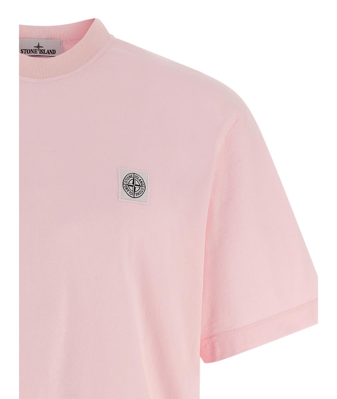 STONE ISLAND Розовая хлопковая футболка, фото 3