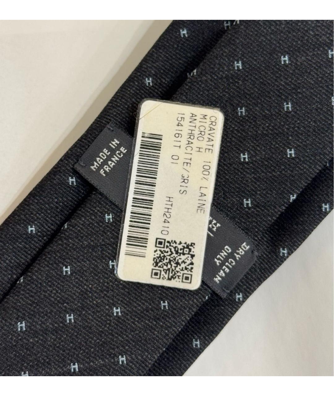 HERMES Черный шерстяной галстук, фото 2