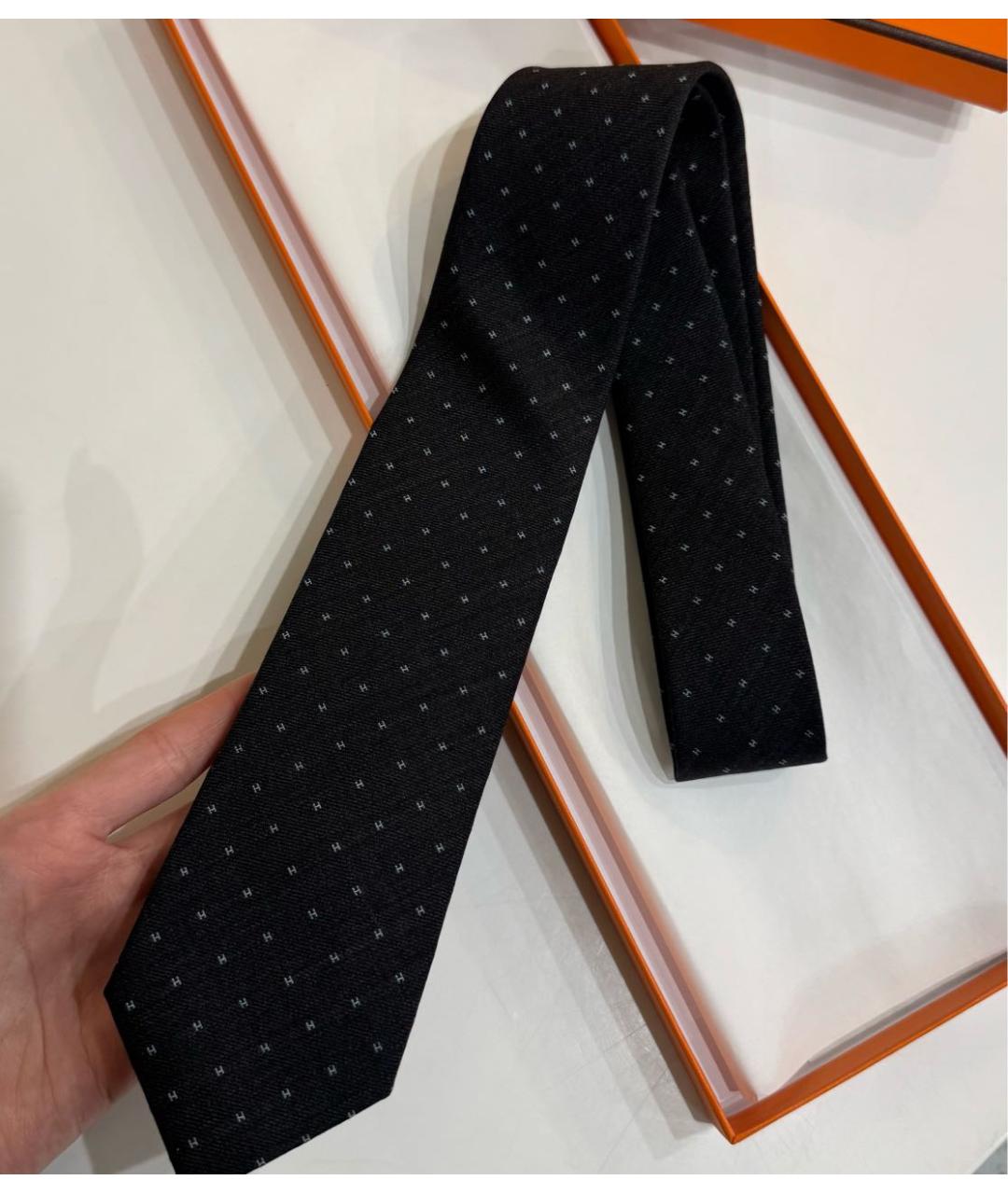 HERMES Черный шерстяной галстук, фото 3