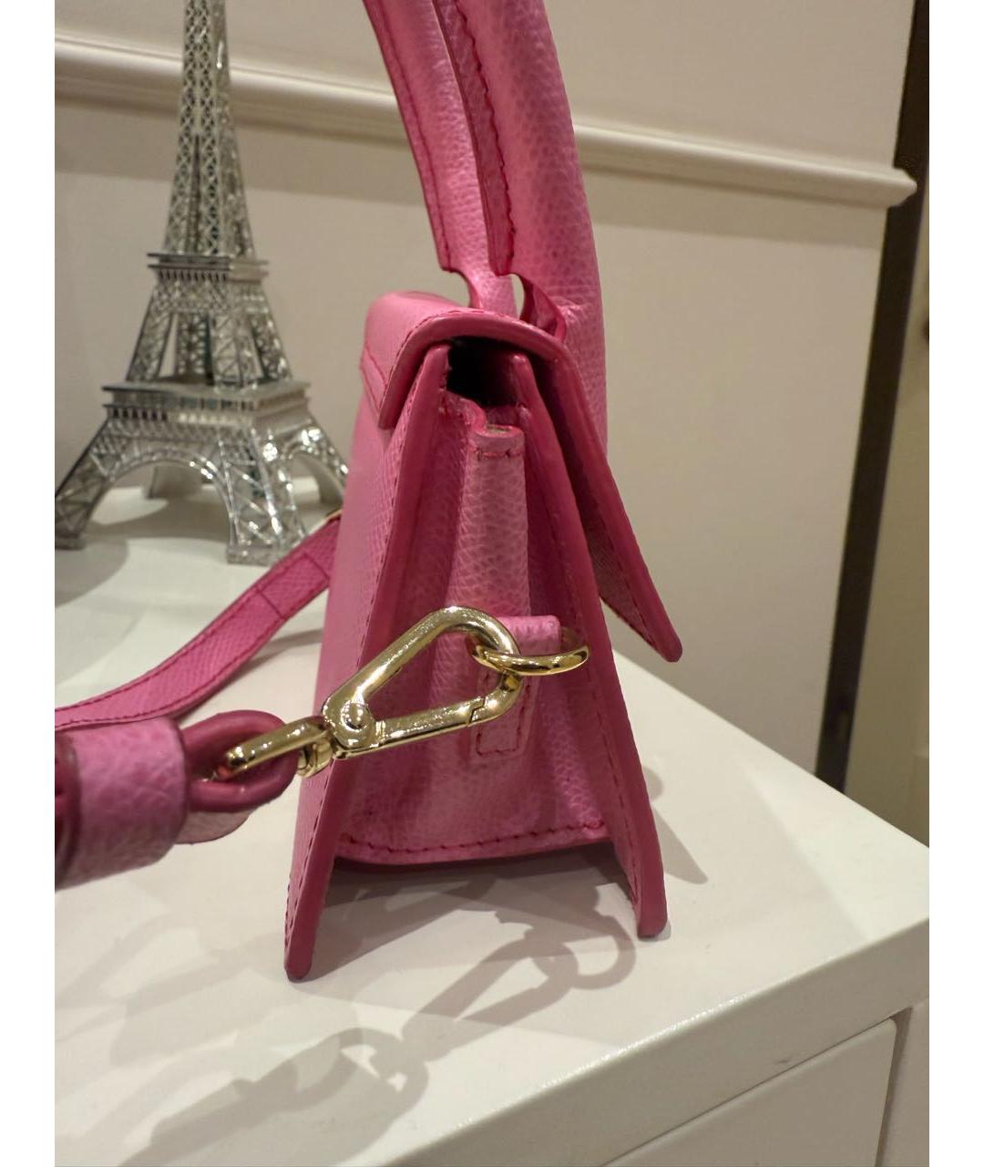 JACQUEMUS Розовая кожаная сумка с короткими ручками, фото 2
