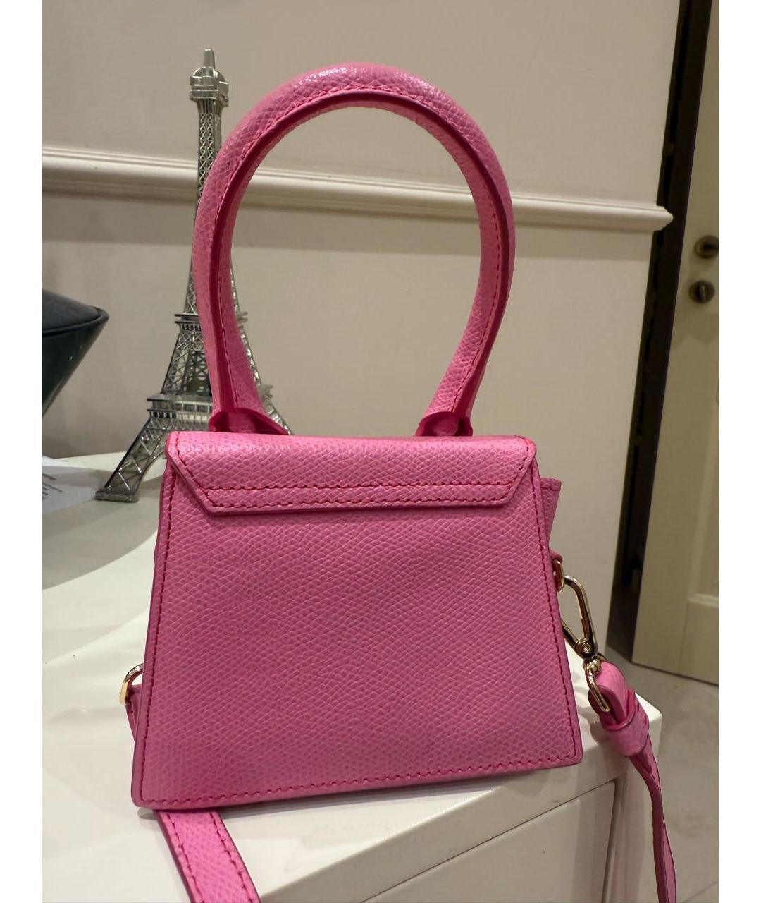 JACQUEMUS Розовая кожаная сумка с короткими ручками, фото 3