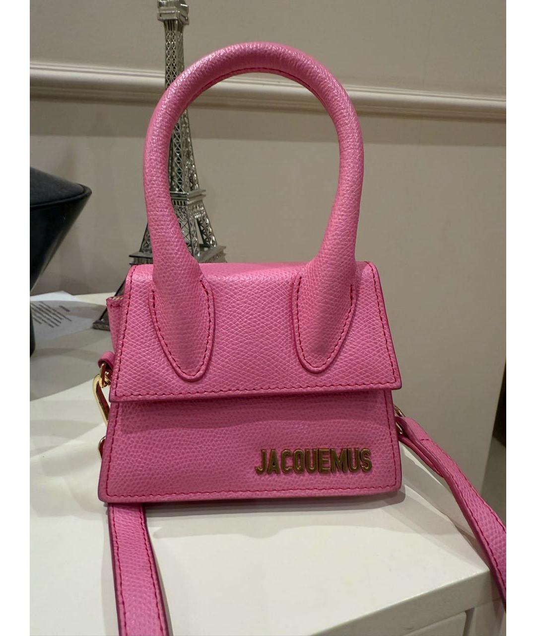 JACQUEMUS Розовая кожаная сумка с короткими ручками, фото 8