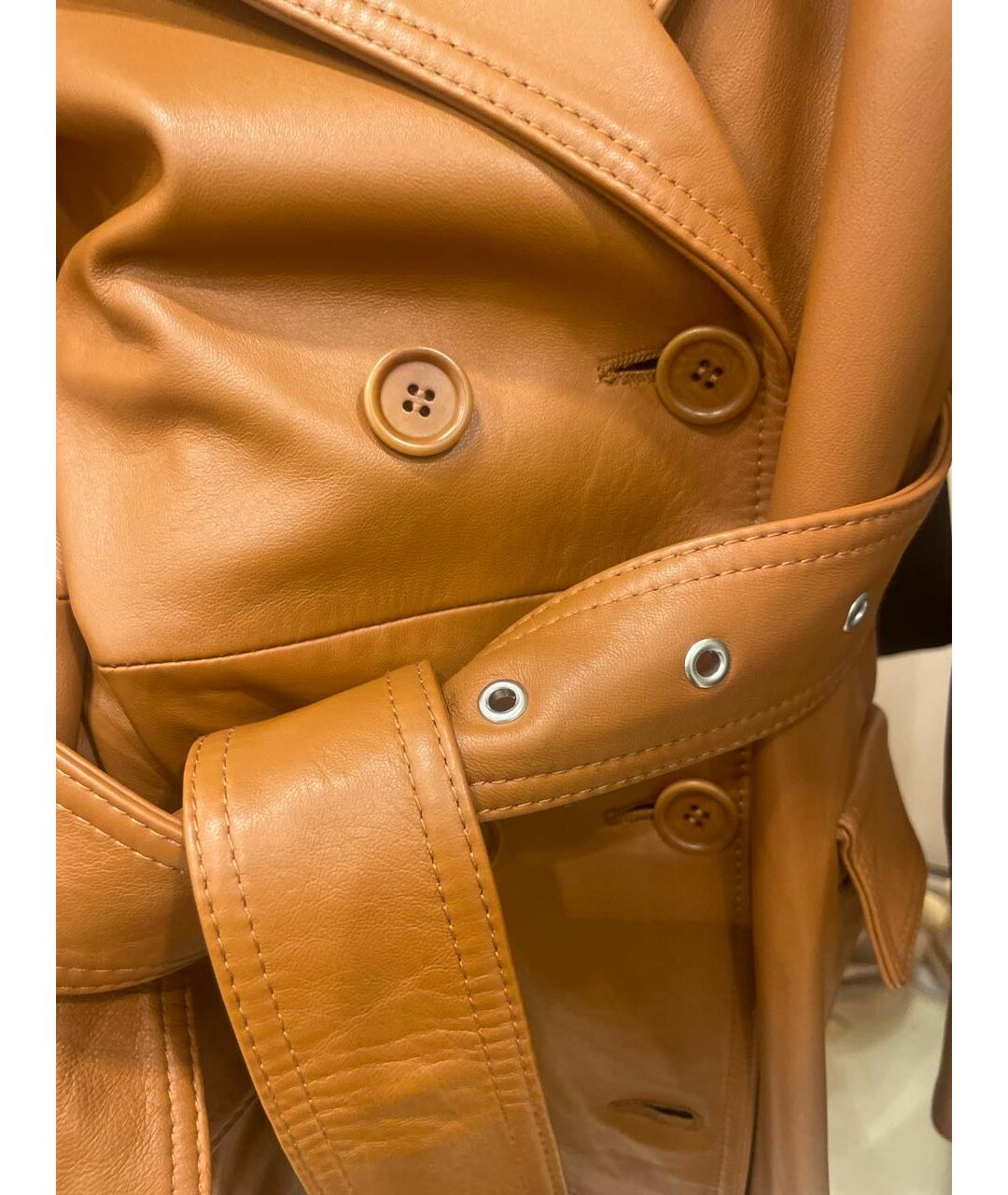 SPORTMAX Коричневый кожаный тренч/плащ, фото 6