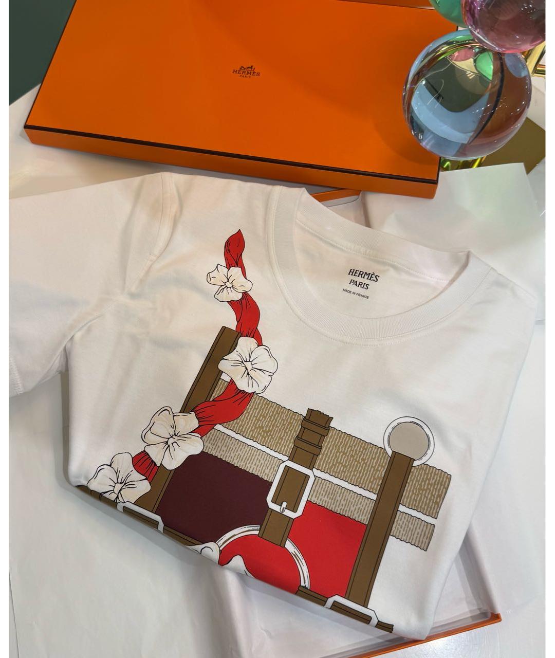 HERMES Белая хлопковая футболка, фото 6