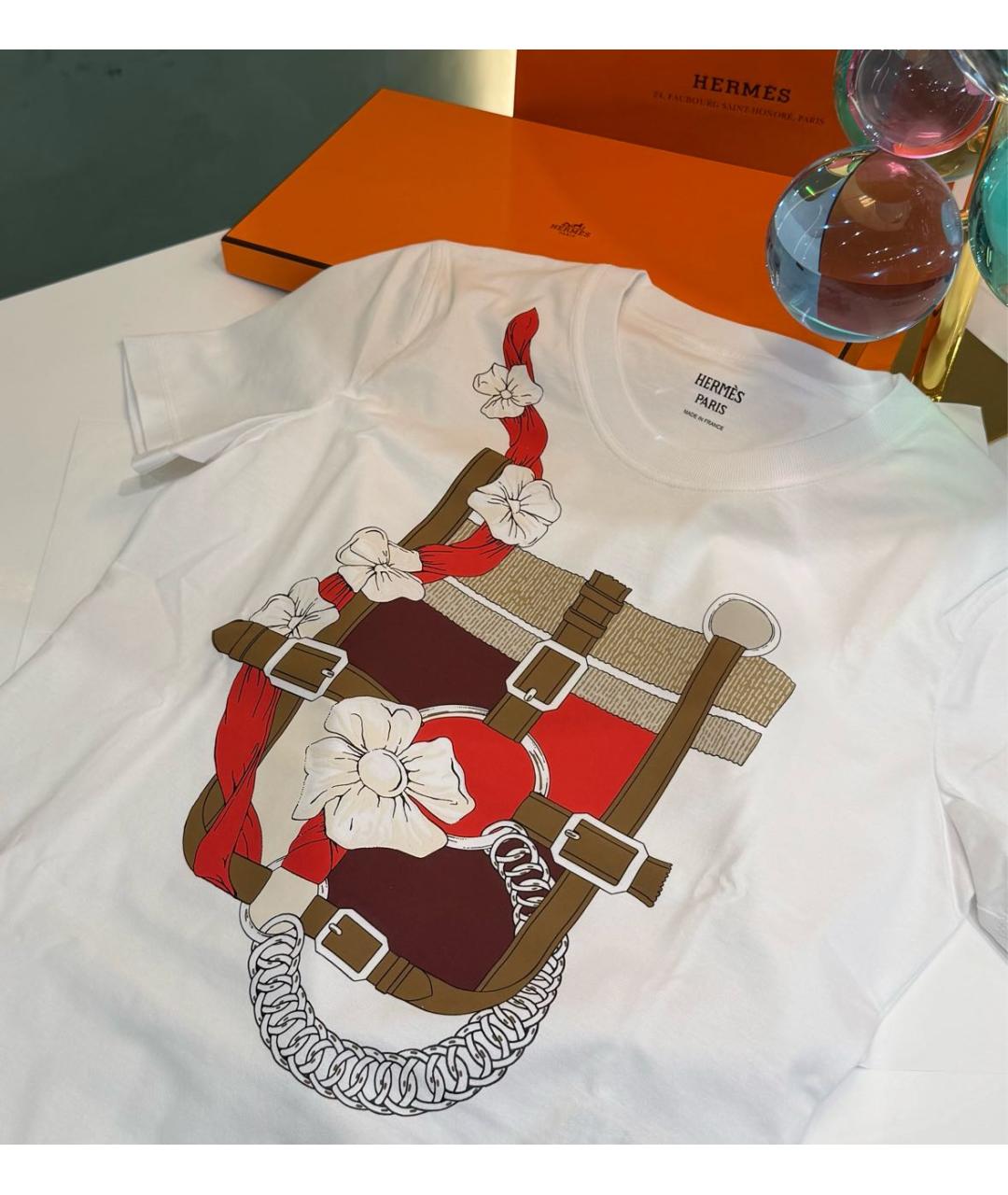 HERMES Белая хлопковая футболка, фото 5