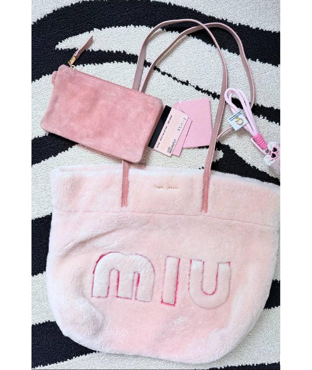 MIU MIU Розовая меховая сумка тоут, фото 9