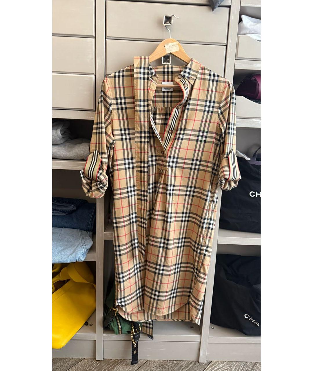 BURBERRY Бежевое хлопковое повседневное платье, фото 8