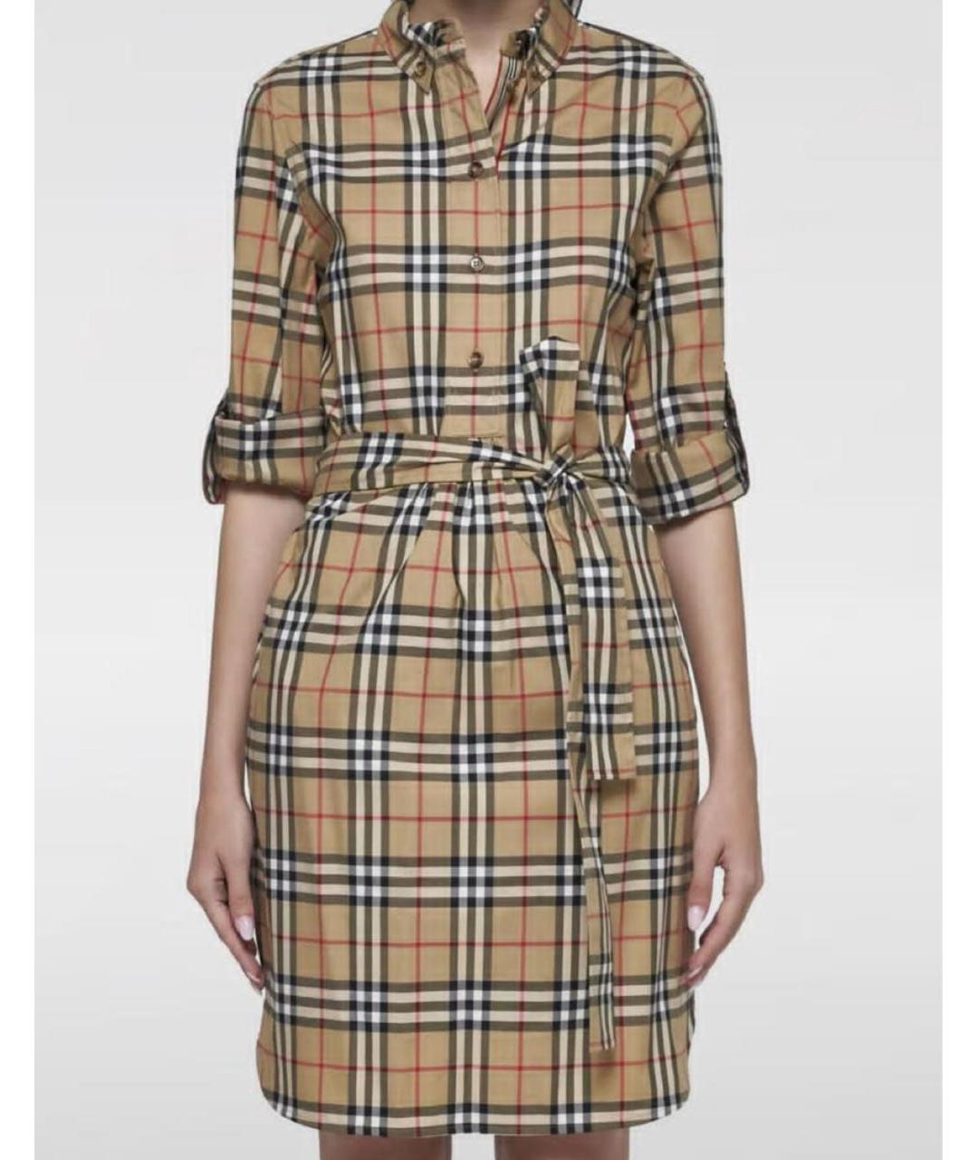 BURBERRY Бежевое хлопковое повседневное платье, фото 4