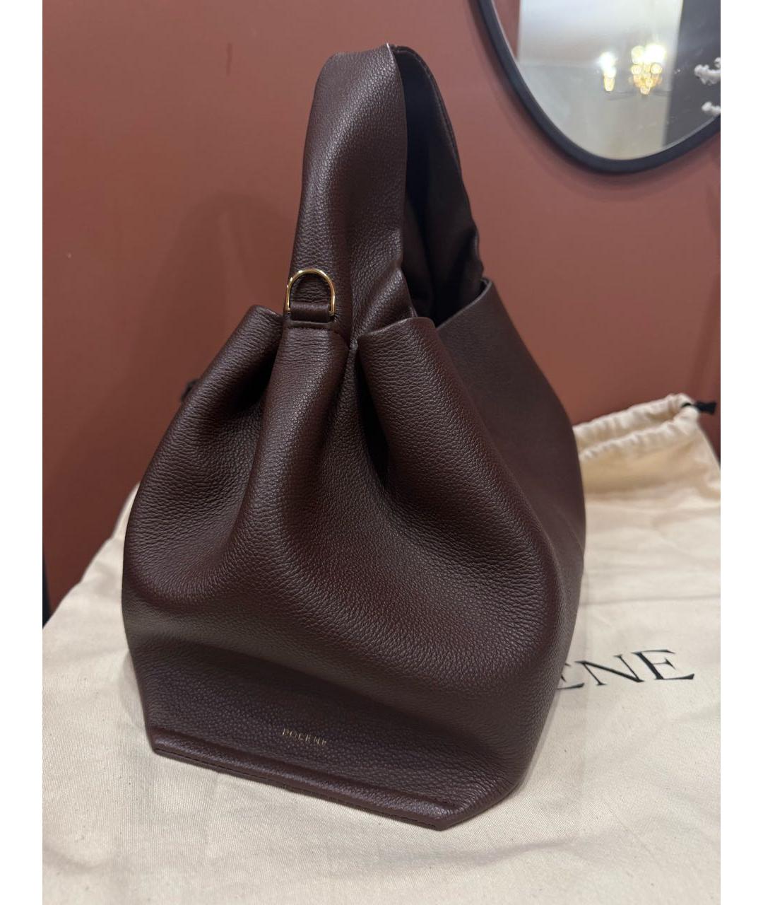 POLENE Бордовая кожаная сумка с короткими ручками, фото 2