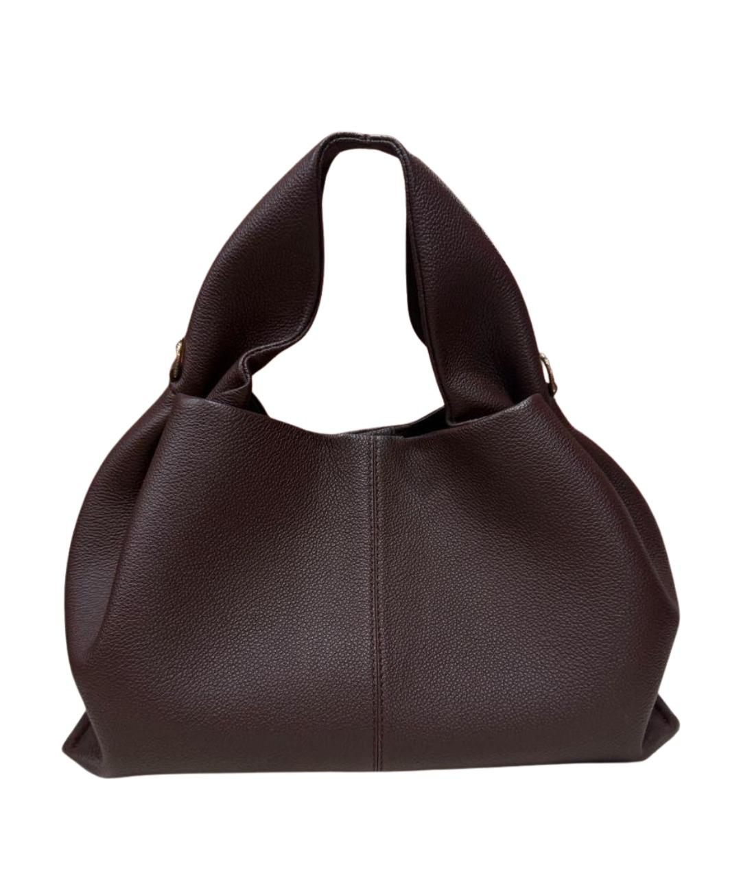 POLENE Бордовая кожаная сумка с короткими ручками, фото 1