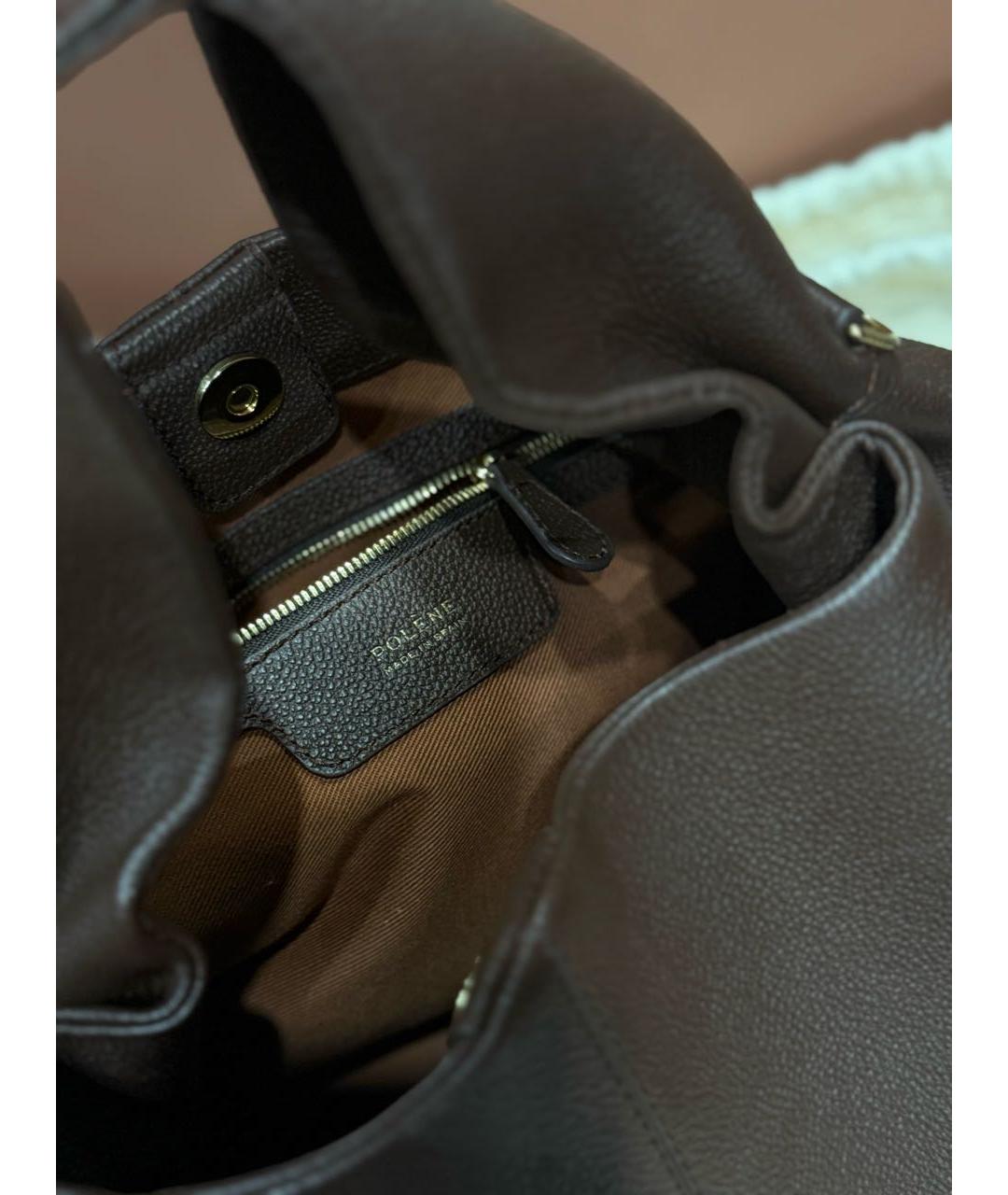 POLENE Бордовая кожаная сумка с короткими ручками, фото 4