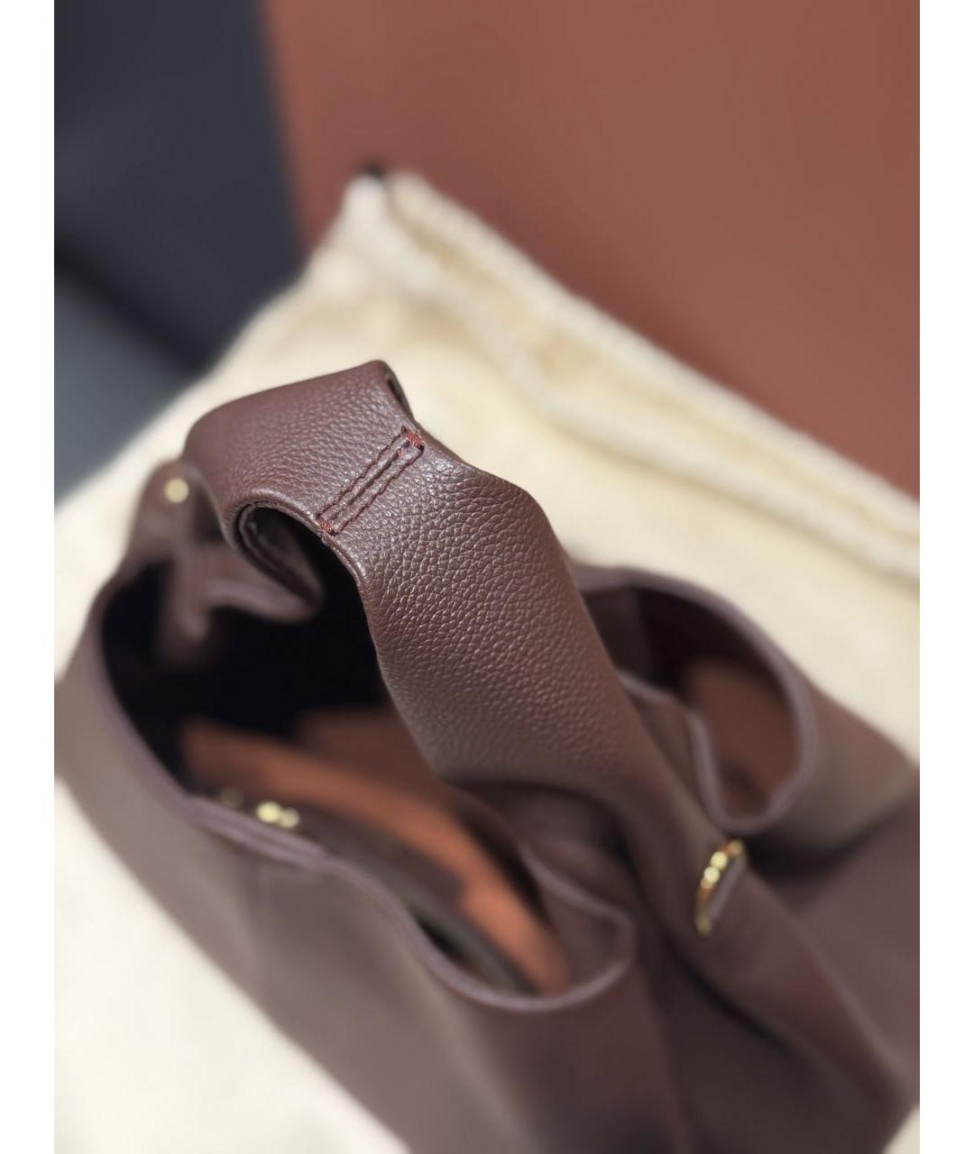 POLENE Бордовая кожаная сумка с короткими ручками, фото 6