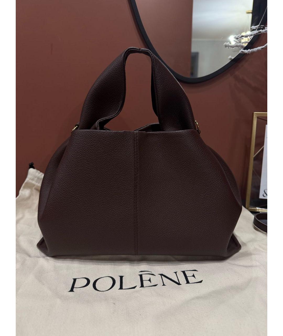 POLENE Бордовая кожаная сумка с короткими ручками, фото 3
