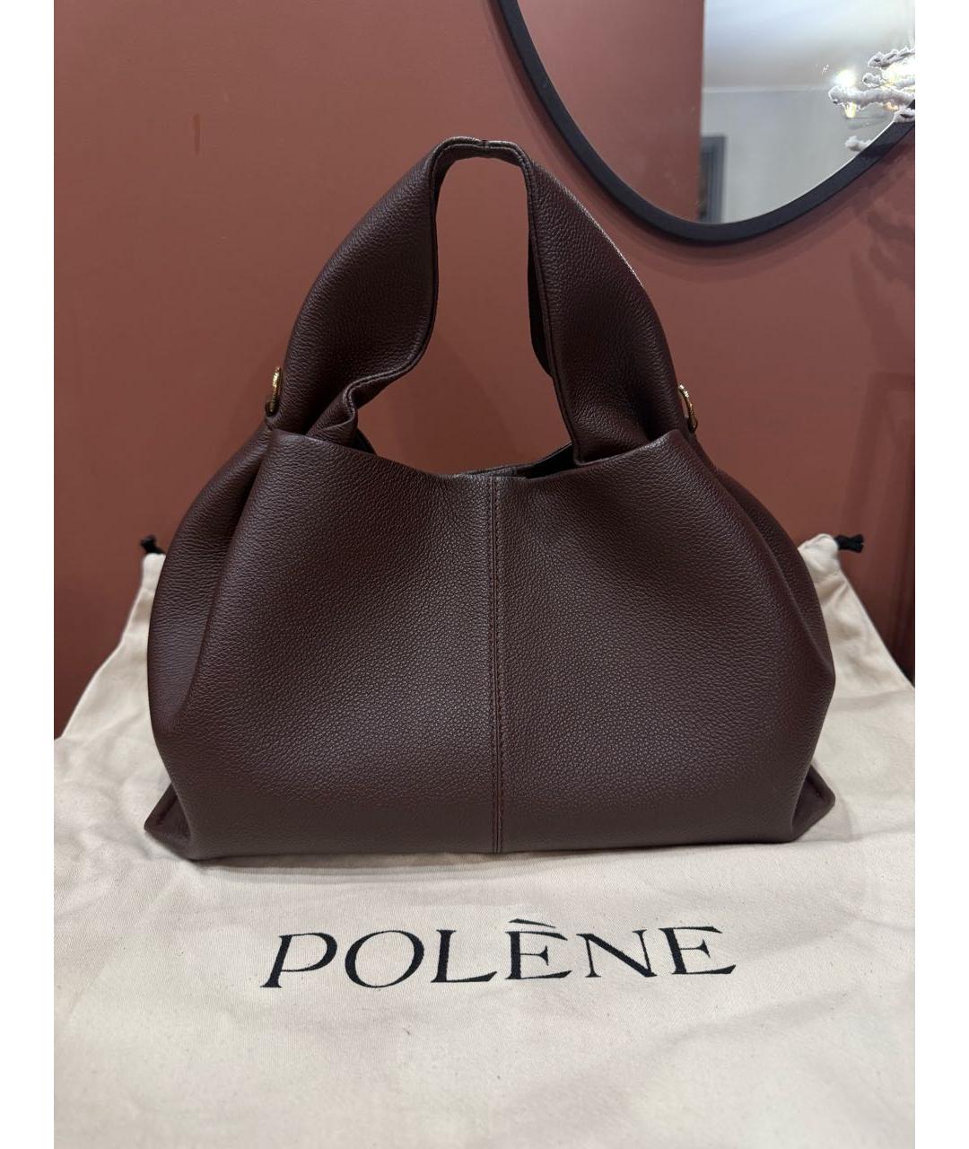 POLENE Бордовая кожаная сумка с короткими ручками, фото 9