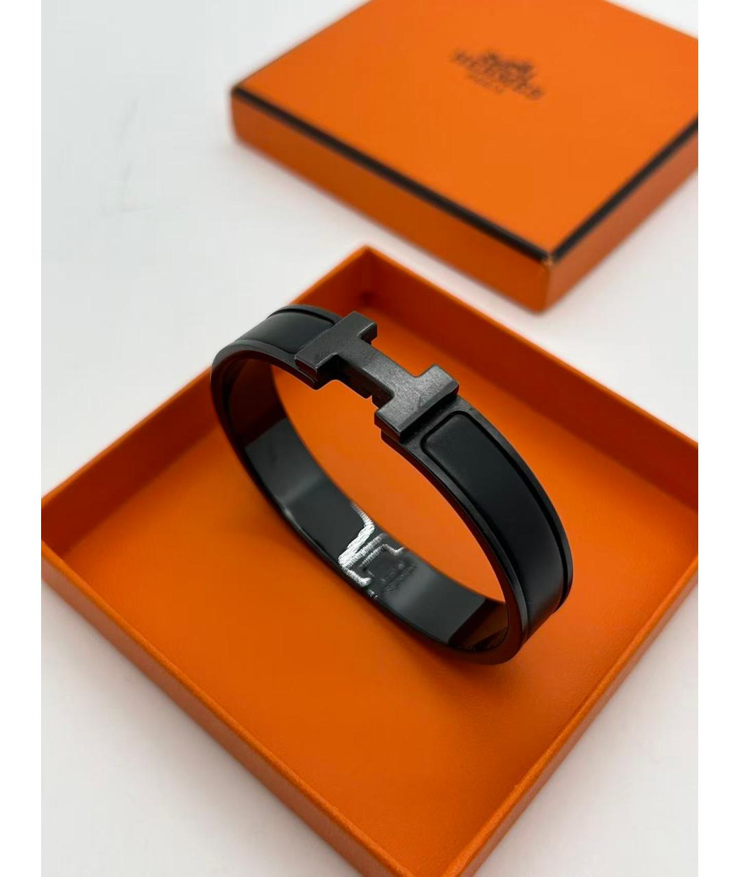 HERMES Черный кожаный браслет, фото 2