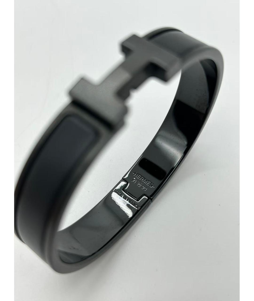 HERMES Черный кожаный браслет, фото 3