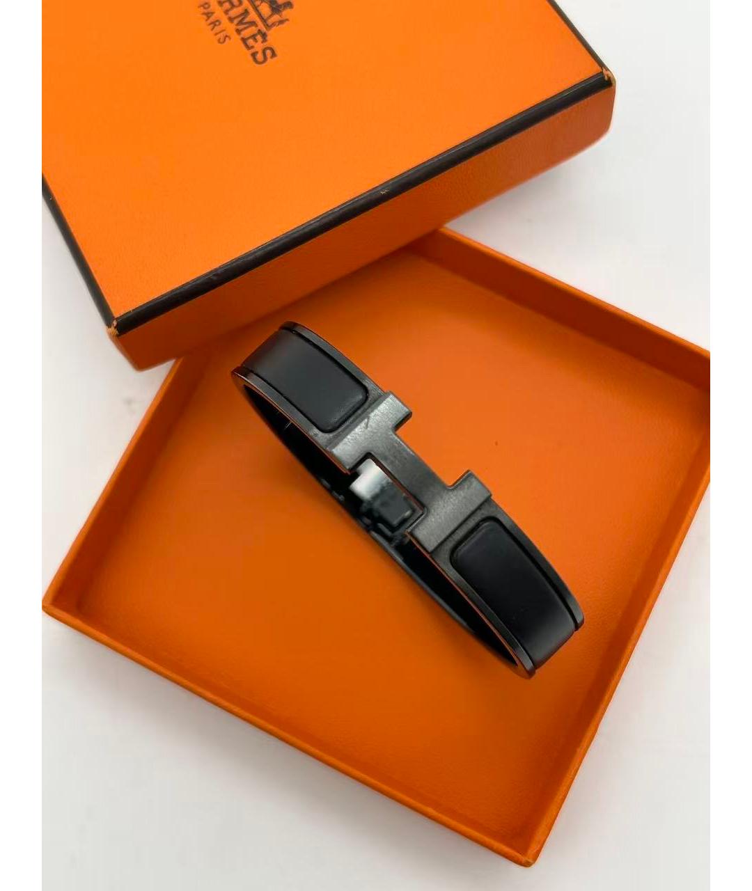 HERMES Черный кожаный браслет, фото 4