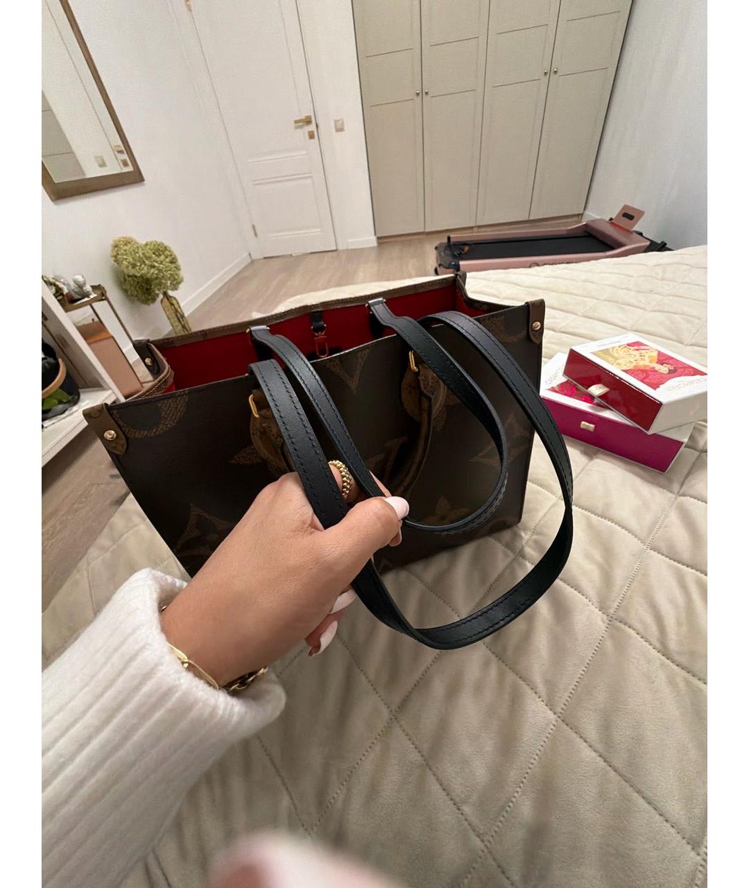 LOUIS VUITTON Коричневая кожаная сумка тоут, фото 5