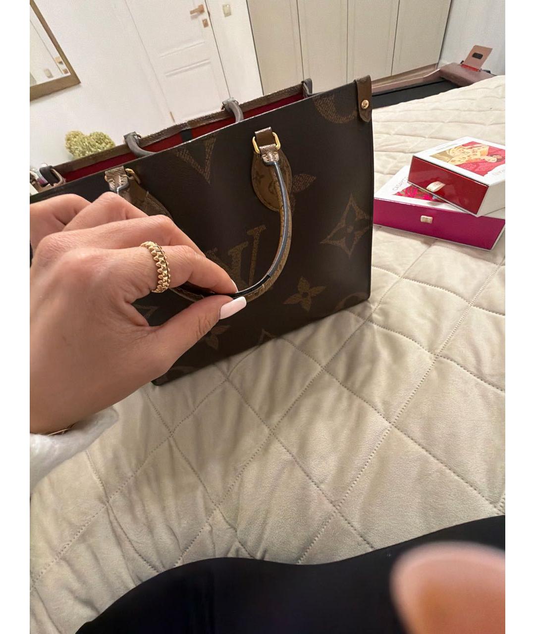 LOUIS VUITTON Коричневая кожаная сумка тоут, фото 6