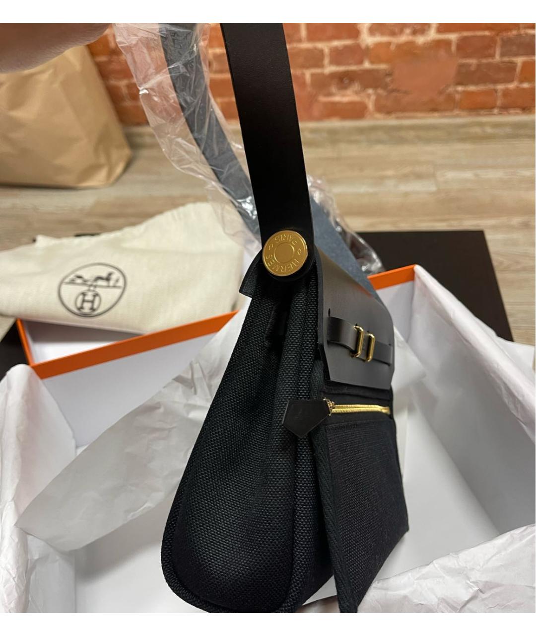 HERMES Черная кожаная сумка через плечо, фото 4